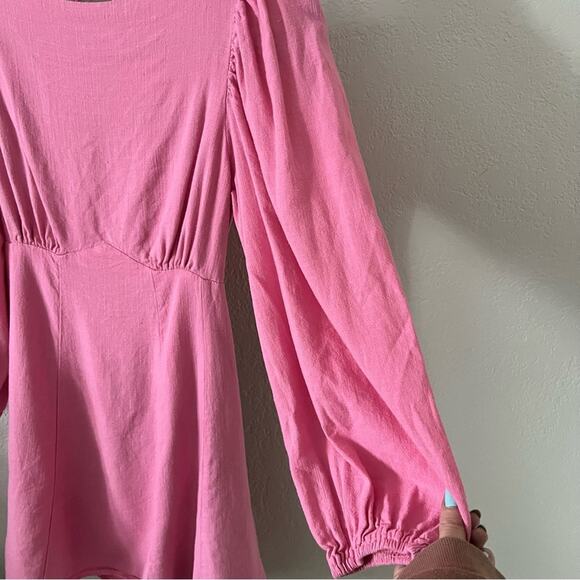 Böhme Pink Linen Blend Open-Back Mini Dress - Picture 3 of 6